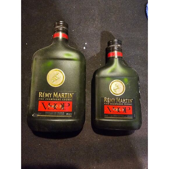 Other - 2x Empty Rémy Martin VSOP Cognac Bottles Green Glass Collectible Bar Decor